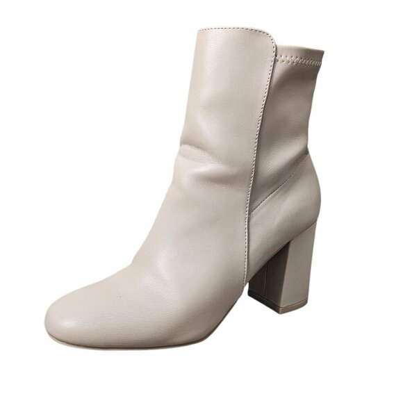 Mia Carla Beige Square Toe Vegan Leather Zip Chunky Heel Bootie Boot - Picture 2 of 13